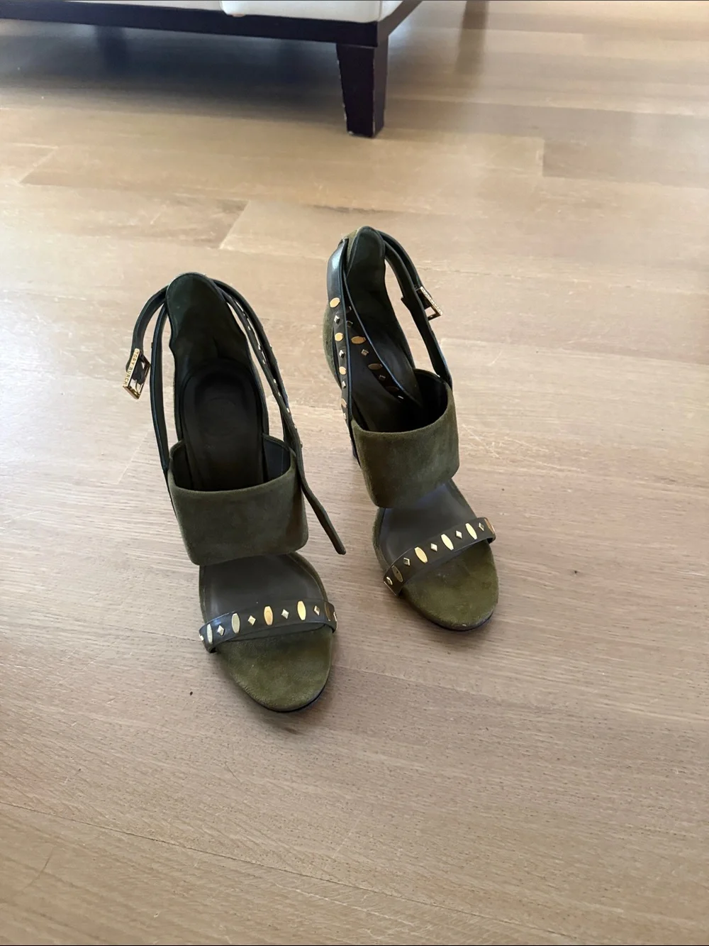 Tory Burch Olive Green Suede Studded High Heel Sandals